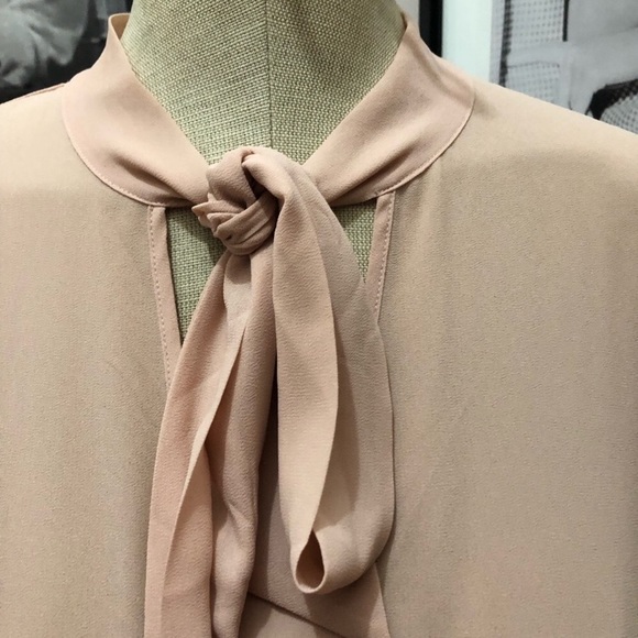 Blush sheer top office long sleeve boho neck tie - Picture 2 of 7